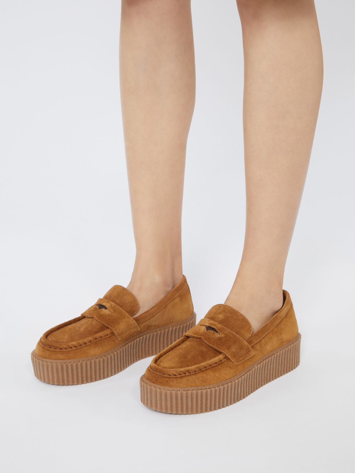 Weekend Max Mara Split Leather Moccasins In Brown