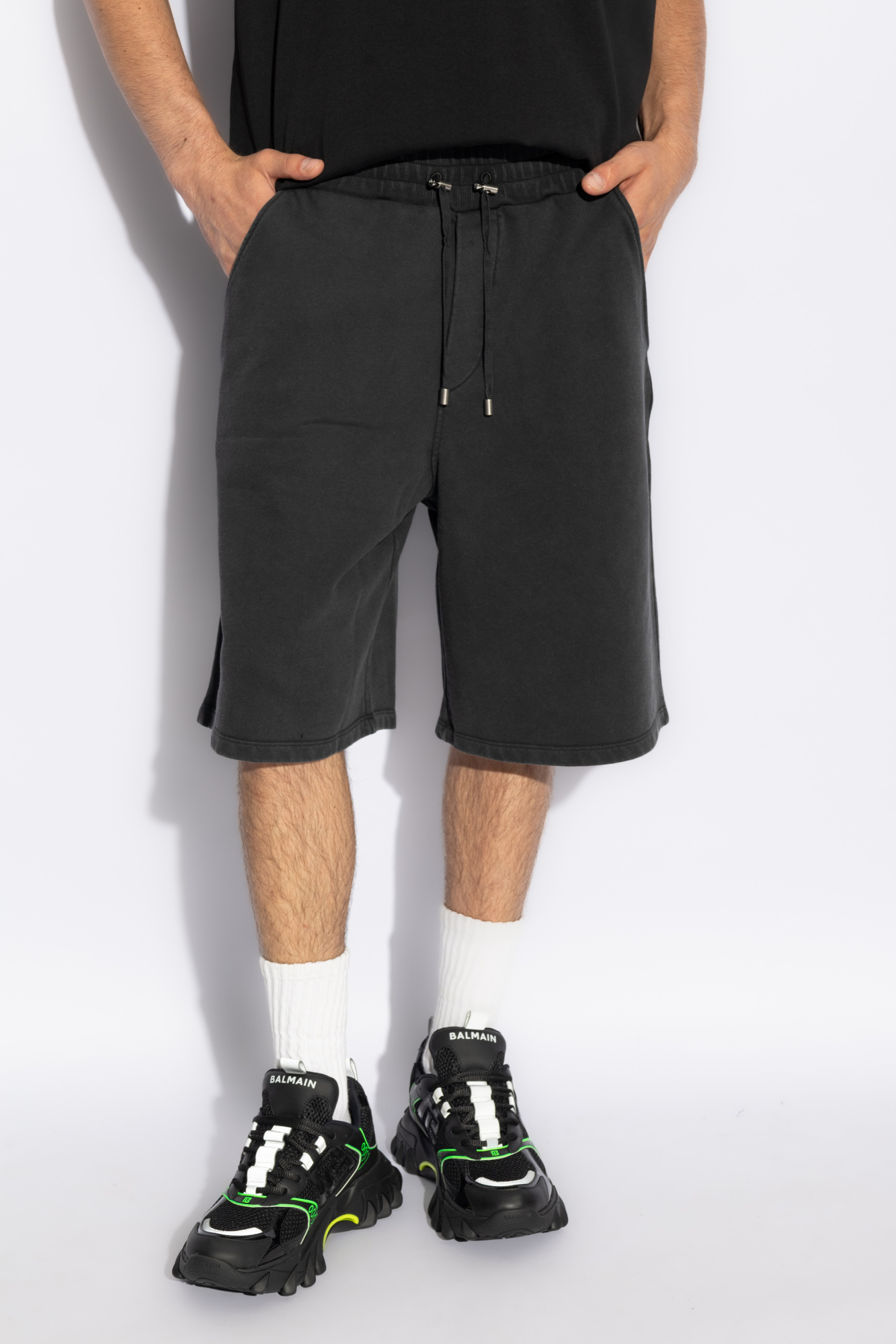 Shop Balmain Logo-embroidered Track Shorts In Black