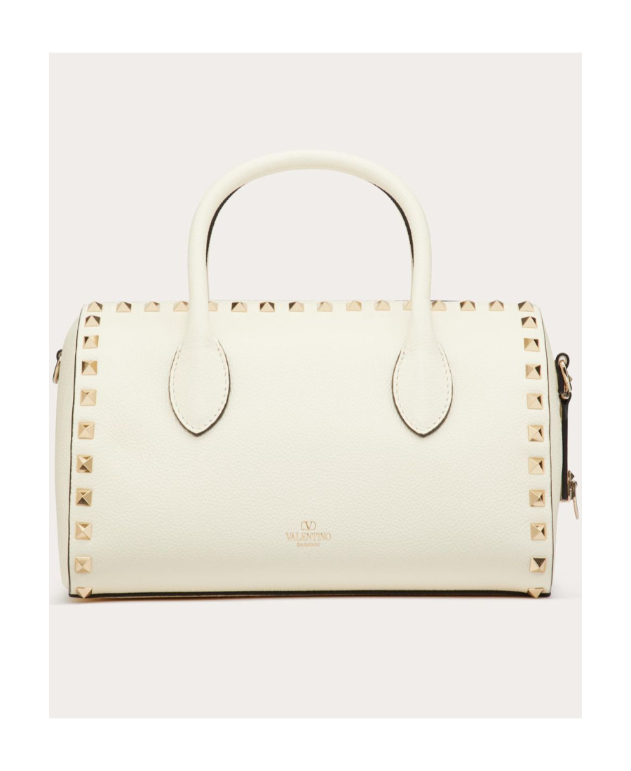 Valentino Rockstud Grainy Leather Handbag In Ivory White
