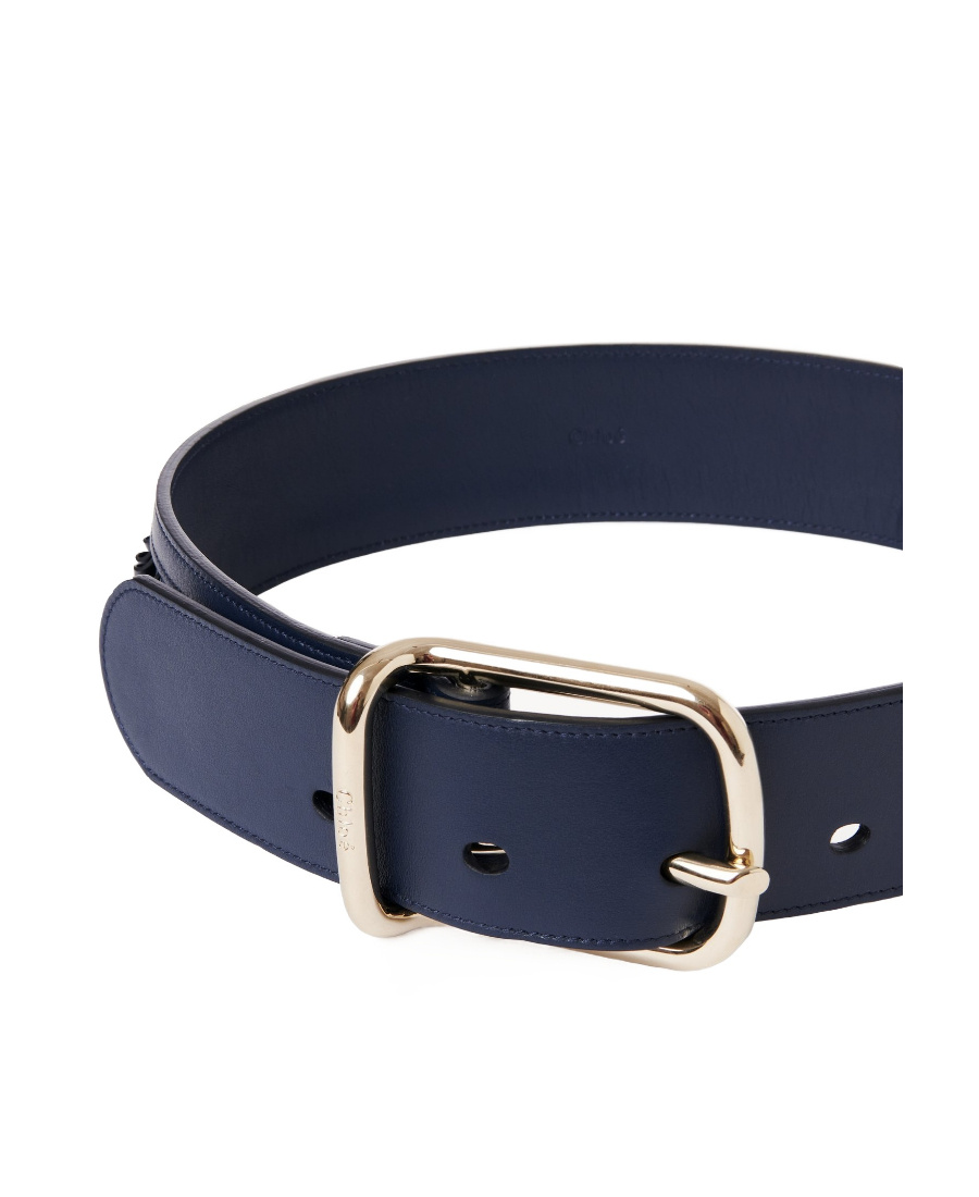 Chloé Navy Blue Logo Belt In Black
