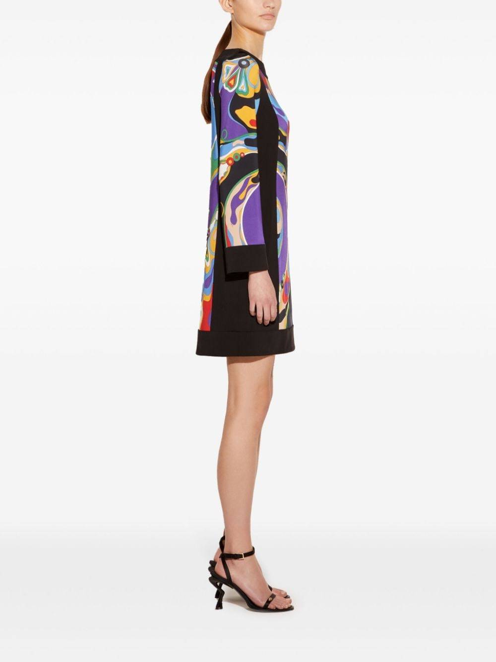 Shop Emilio Pucci Orchidee-printed Long-sleeved Mini Dress In Black