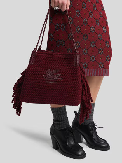 Etro Small Tassel Tote In Burgundy