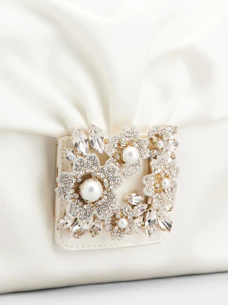 Roger Vivier Drape Bouquet Pearl Strass Drill Buckle Mini Handbag In White