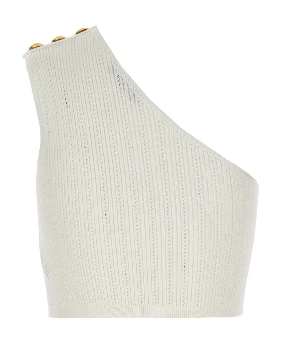 BALMAIN ASYMMETRIC BUTTONED KNIT TOP