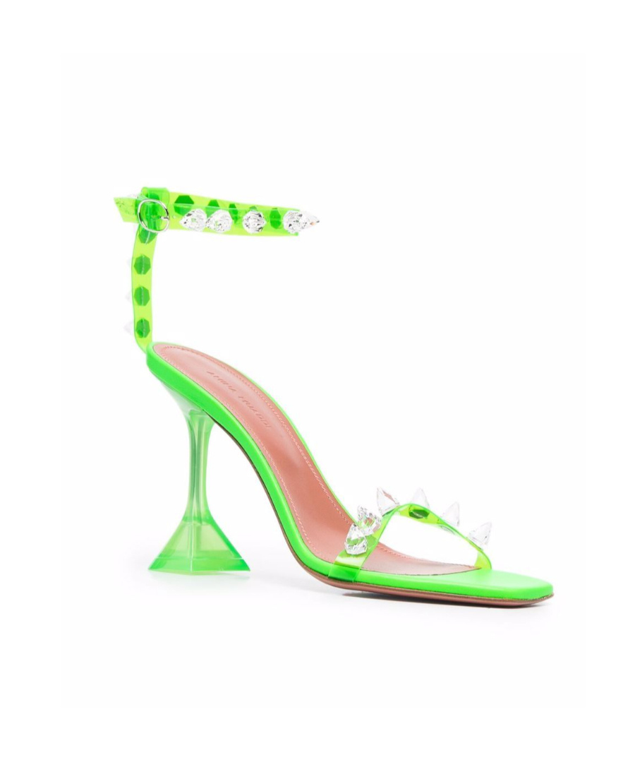 Amina Muaddi Riveted High-heeled Sandals In Green