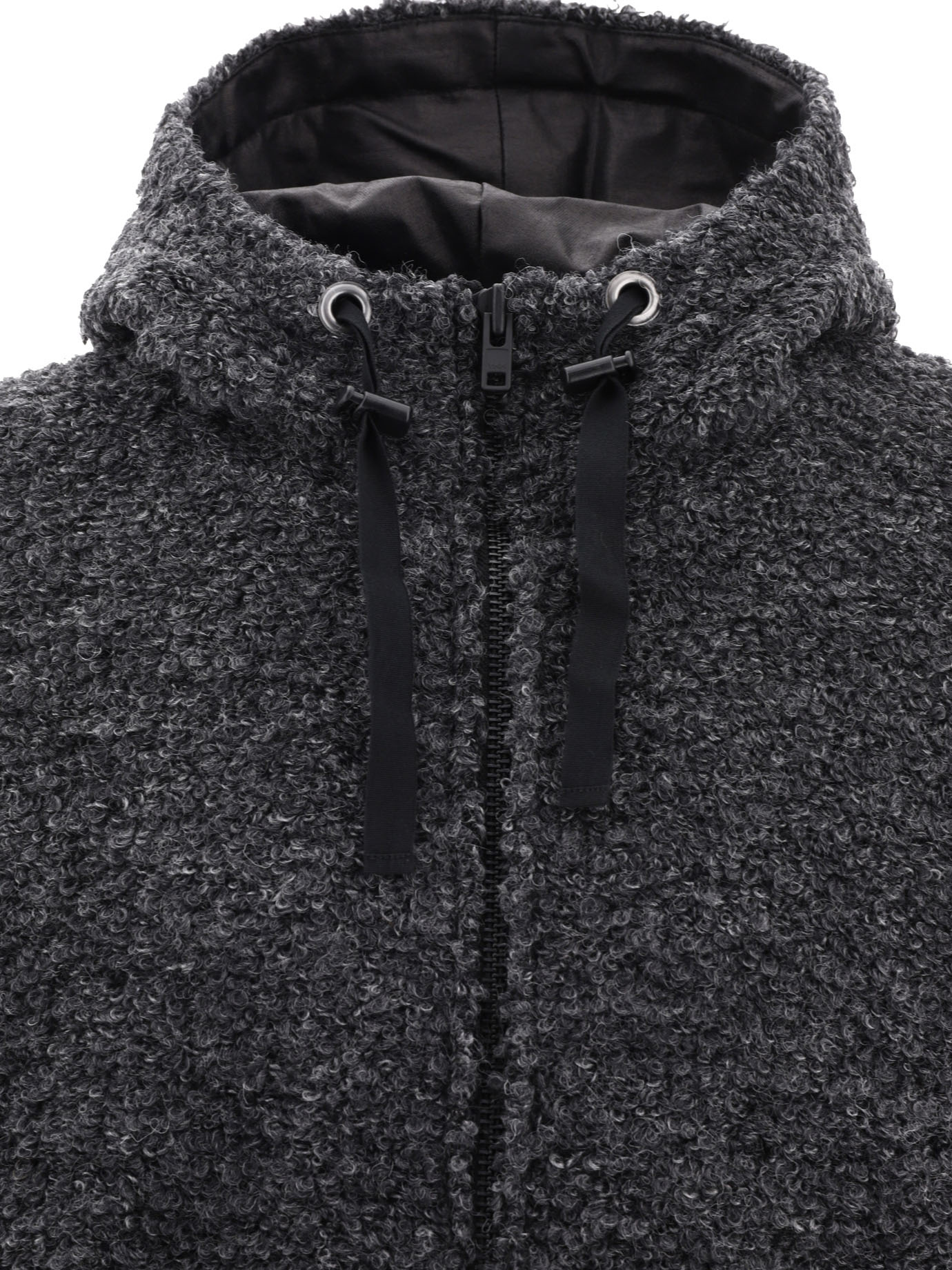 Junya Watanabe Textured Drawstring Zipped Hoodie Sweatshirts Grey In Black