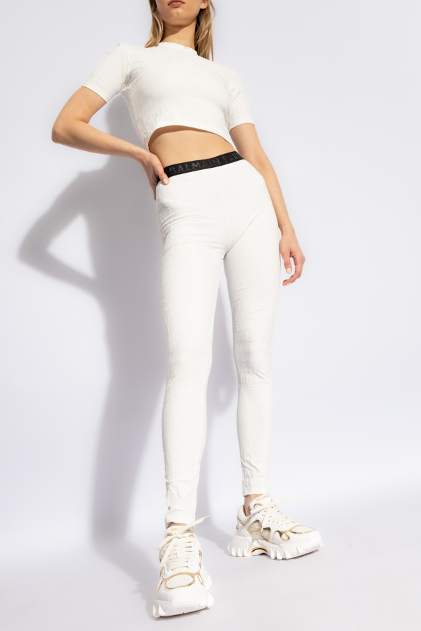 Balmain Embossed Monogram Cropped T-shirt In White