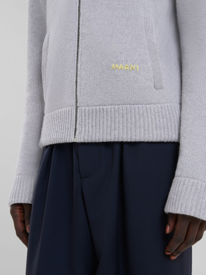 Marni Wool-blend Contrast-stitch Hoodie In Gray