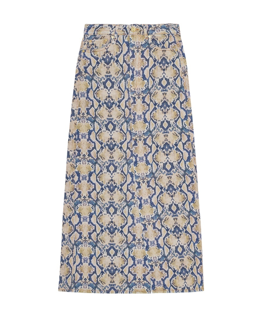 Ganni Iry Snake-print Denim Maxi Skirt In Nude