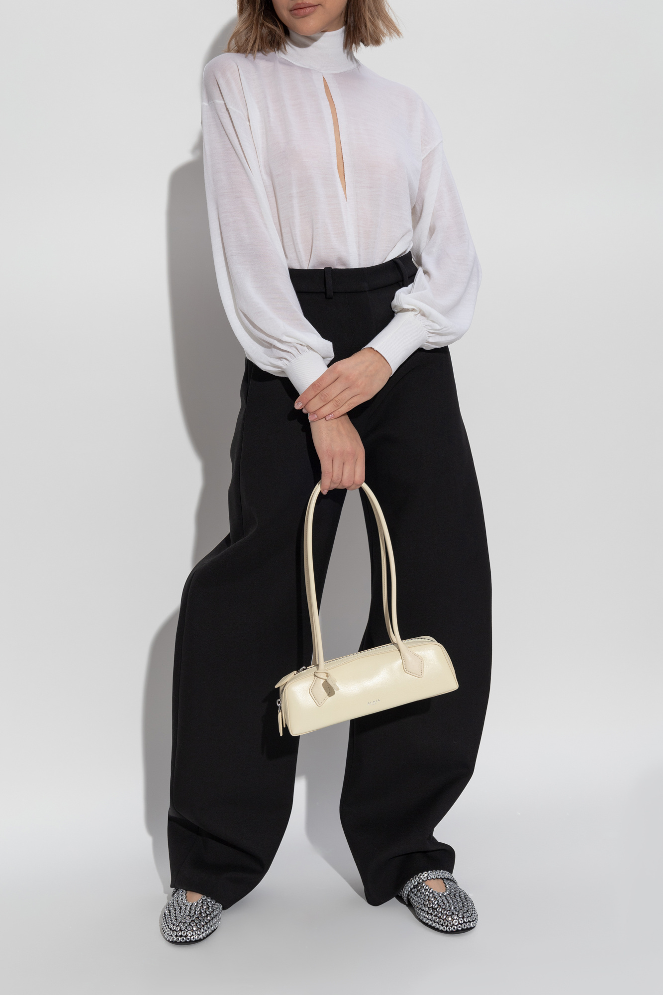 Alaïa High-collar Long-sleeved Jumpsuit In White