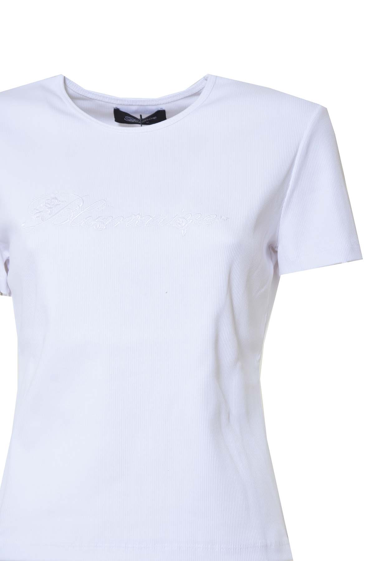 Blumarine Logo Embroidered Crewneck Knitted T-shirt In White