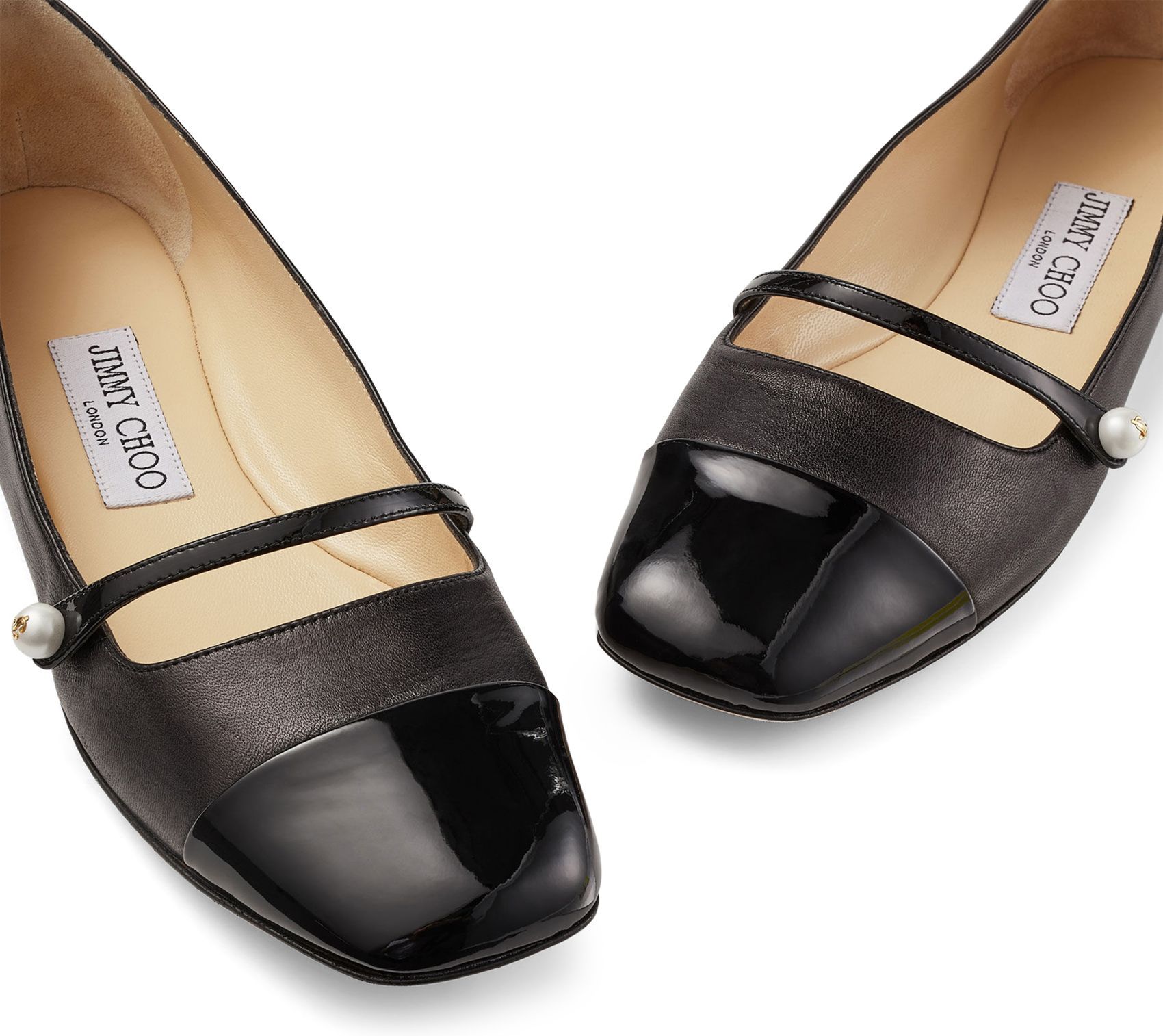 Jimmy Choo Elegant Ballerina Flat Shoes With Patent And Nappa Leather Detailing In Black