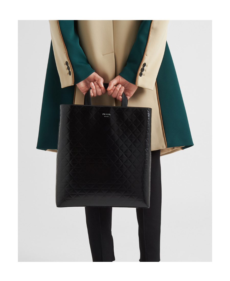 Prada Men's Smooth Leather Tote Bag In Black