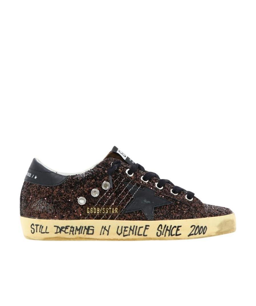 Shop Golden Goose Super-star In Brown Glitter With Black Leather Star And Heel Tab