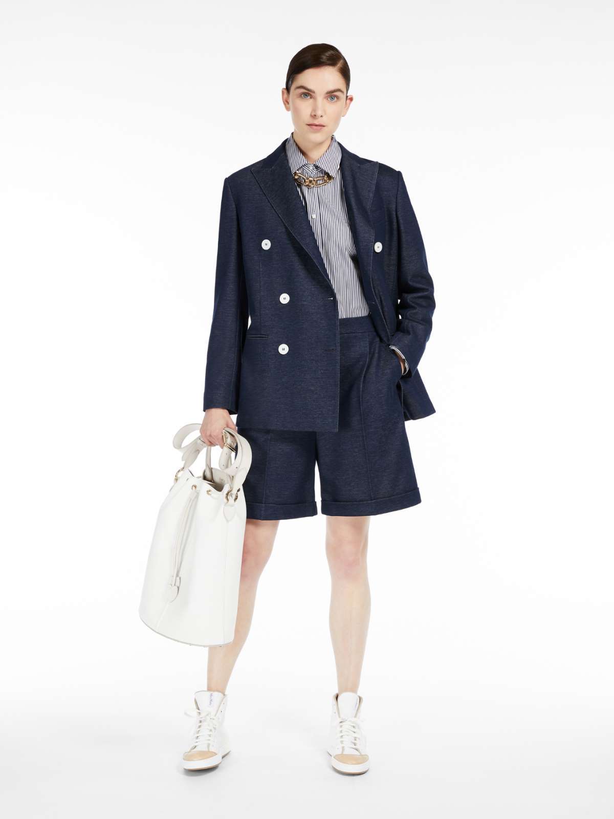 Max Mara Double-breasted Slim Suit Jacket In Blue