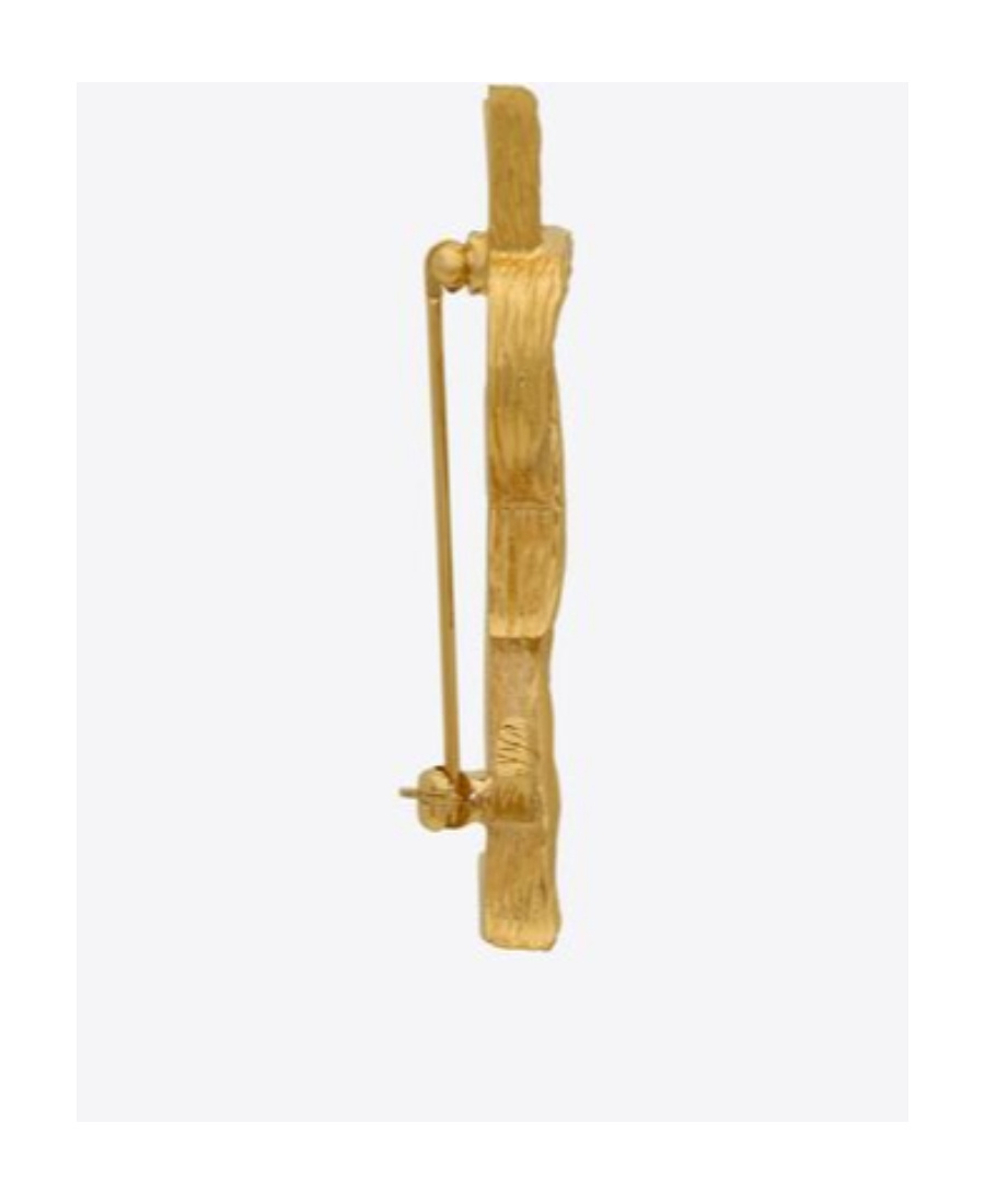Saint Laurent Cassandre Metal Brooch With Engraved Texture Accessories In Yellow