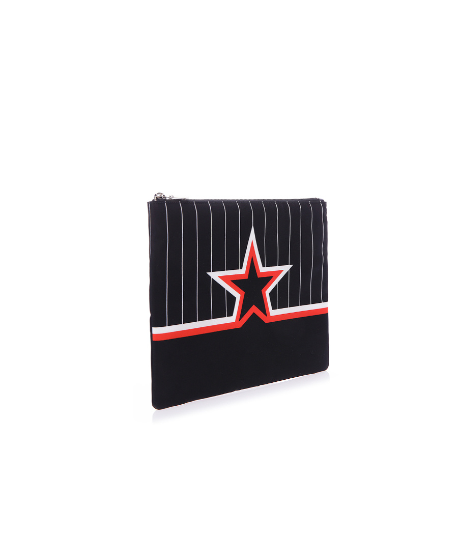 Givenchy Black Striped Star Zipper Clutch In Black
