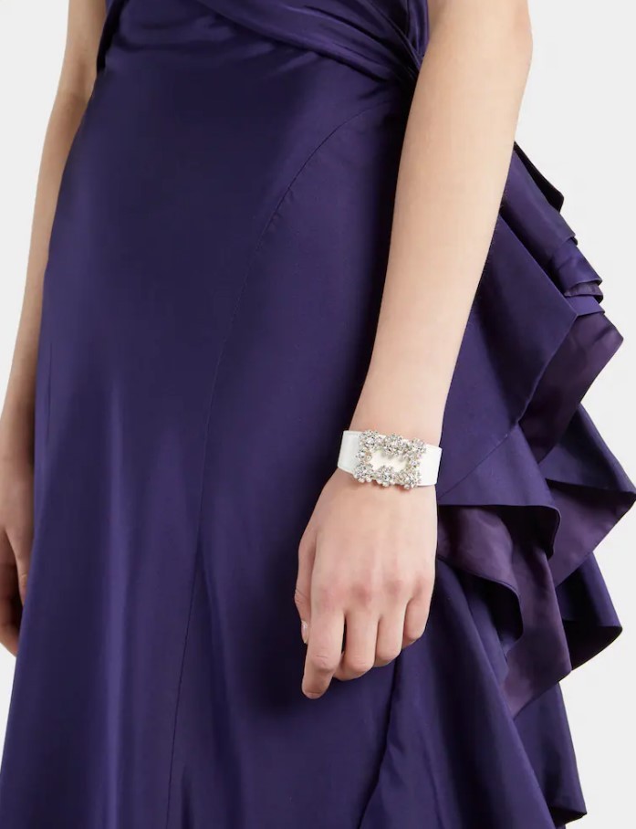 Roger Vivier Flower Strass Buckle Bracelet In White