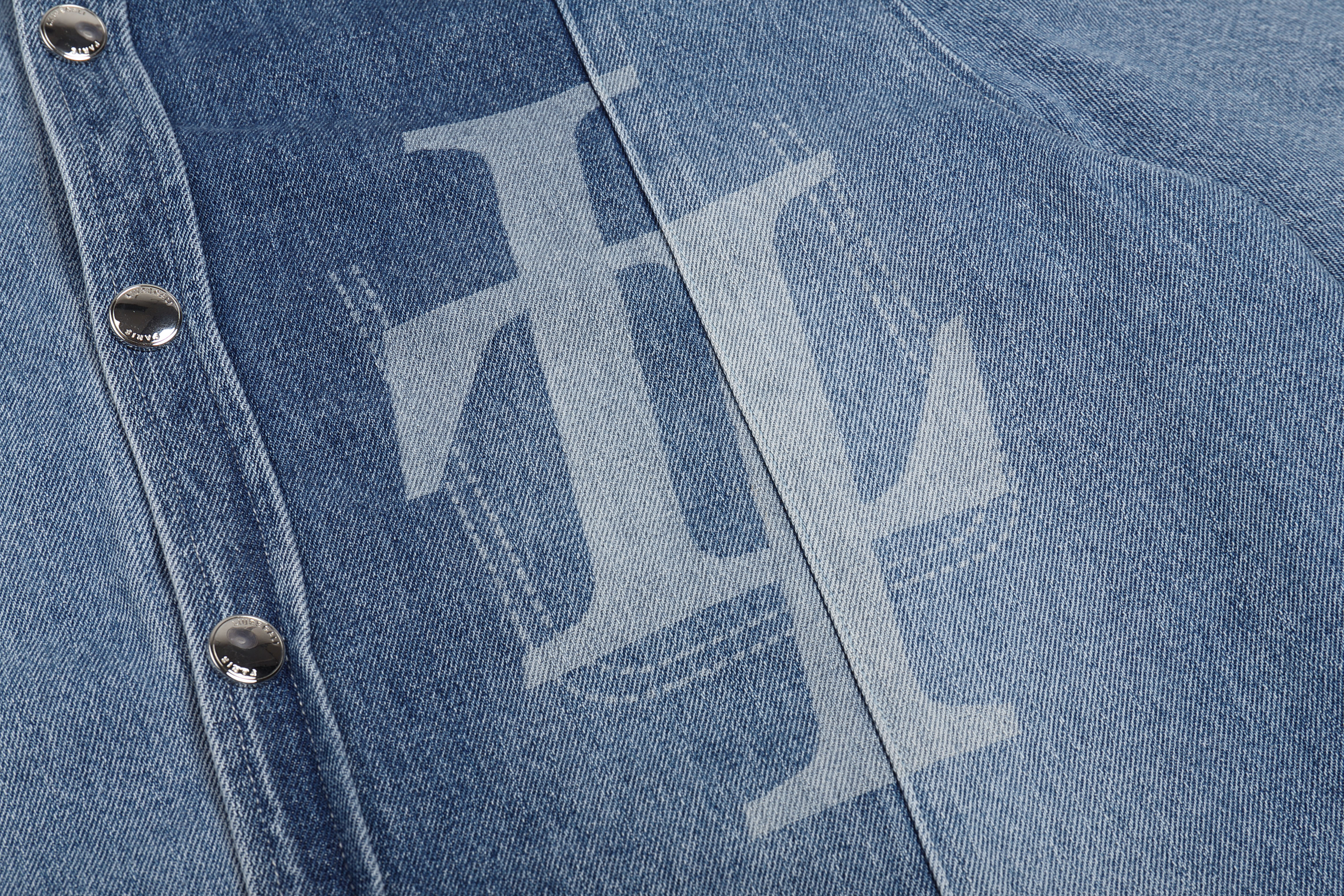 Liuregali Stitched Long-sleeved Denim Shirt In Blue