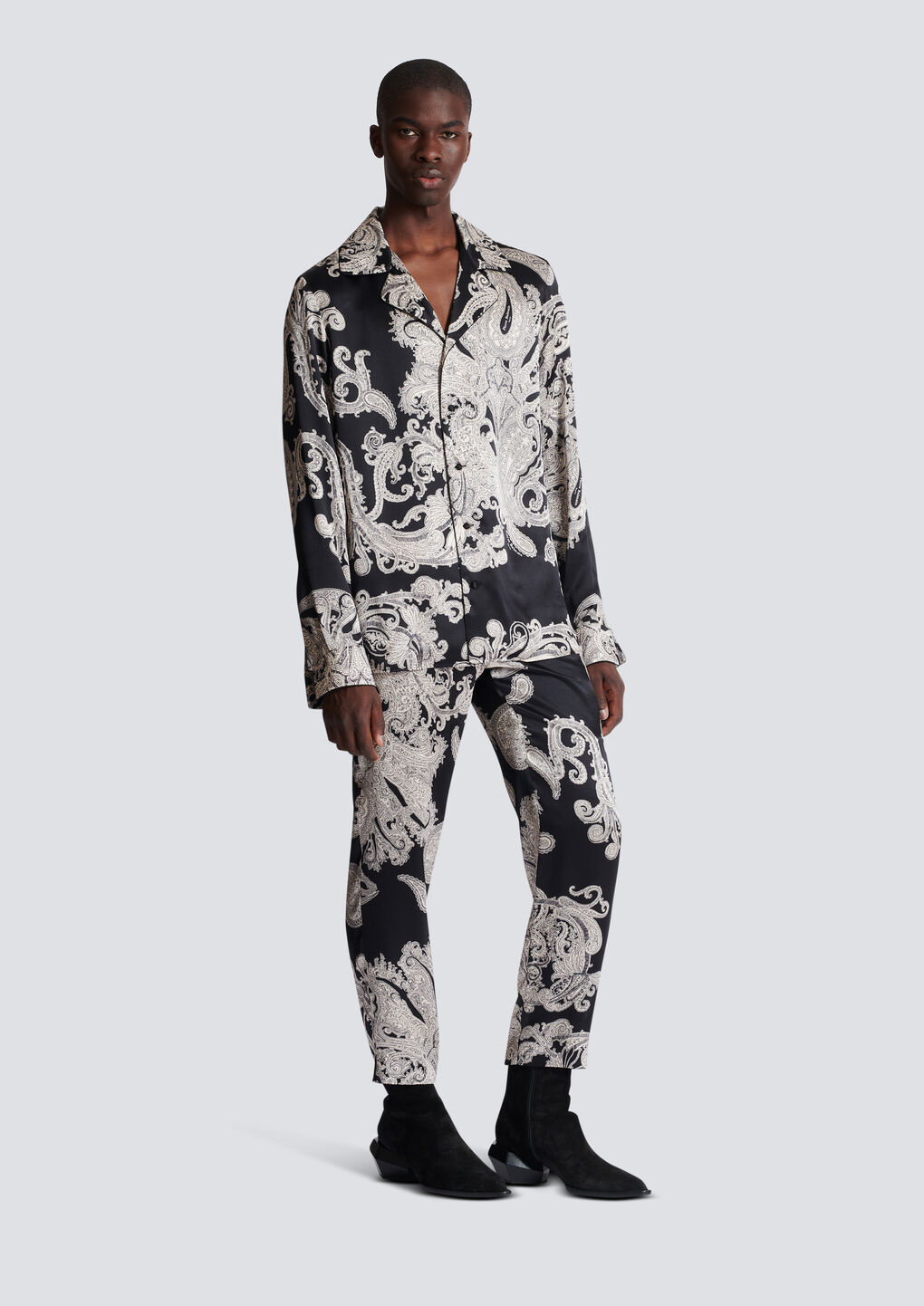 Balmain Paisley-print Silk Shirt In Black