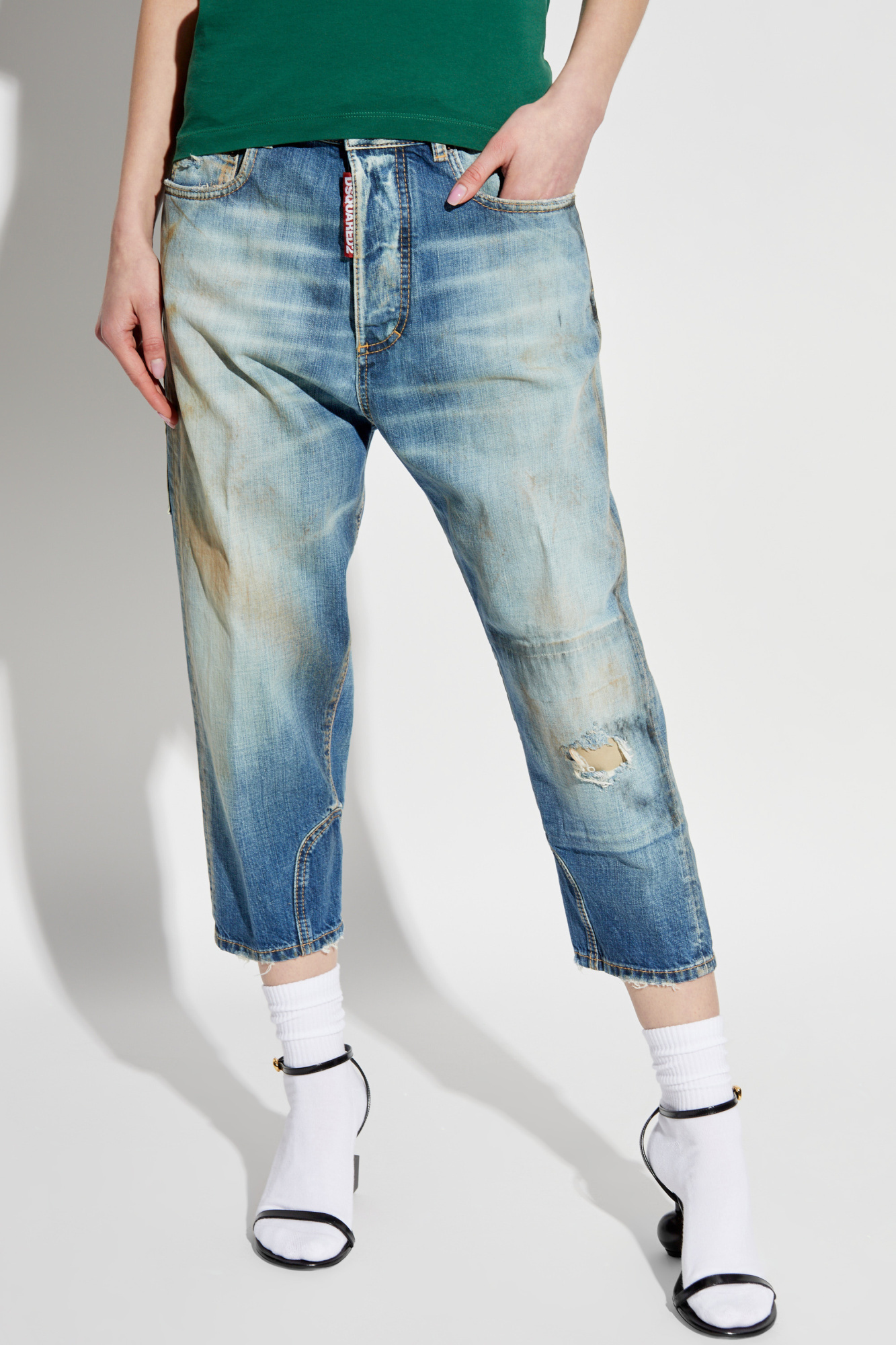 Dsquared2 Distressed Cropped Jeans In Blue