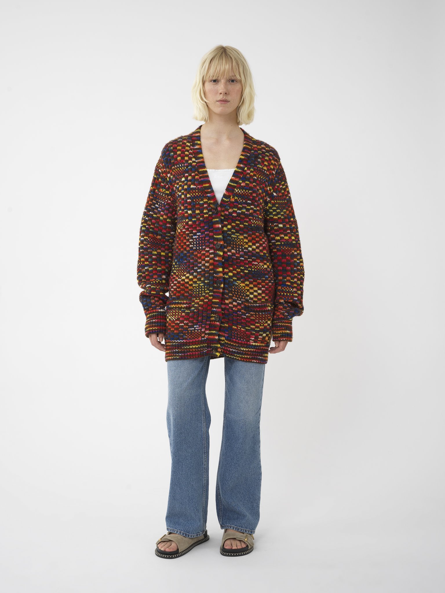 Chloé Generous V Neck Cardigan Multi In Multicolor