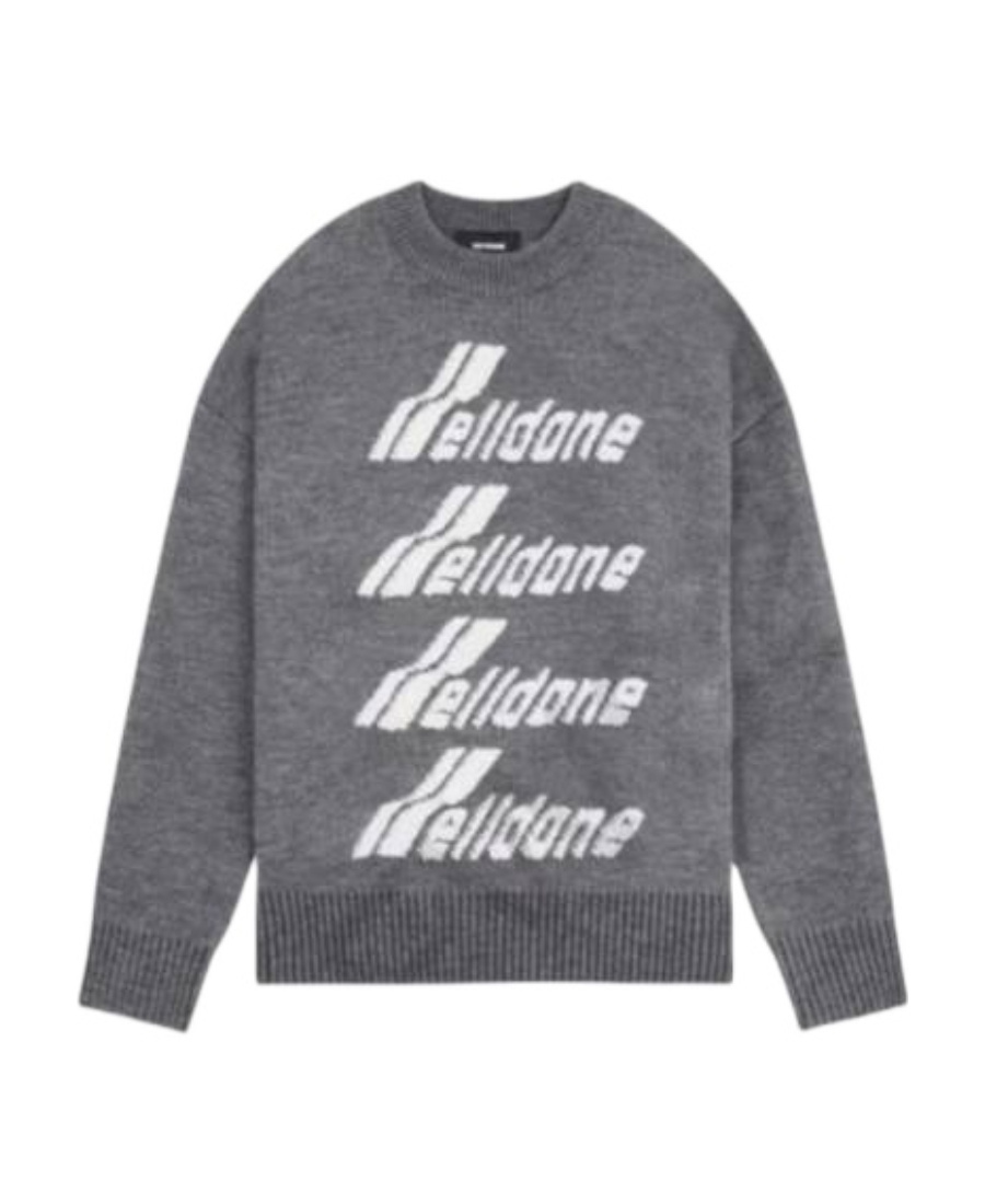 We11 Done Gray Pile Intarsia-knit Logo Jumper In Gray