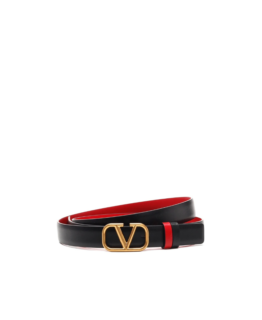 Valentino Signature Vlogo Reversible Slim Belt In Black