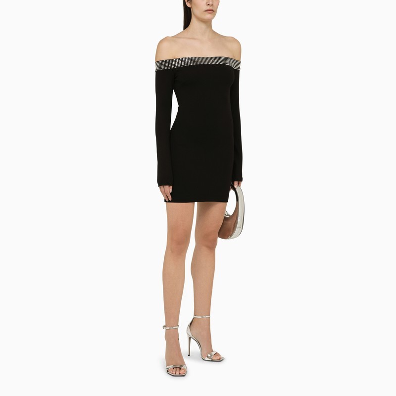 David Koma Black Viscose Mini Dress With Crystals In Black