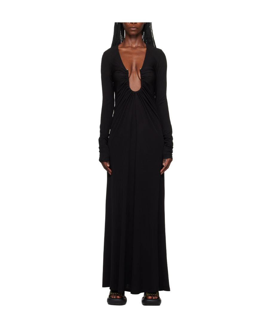Christopher Esber Black Concave Long Sleeve Rib Maxi Dress In Black
