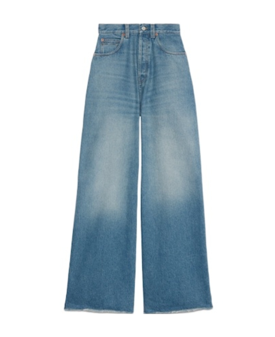 Shop Gucci Horsebit Wide-leg Jeans In Blue