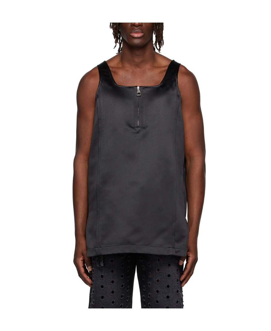 We11 Done Black Square Collar Semi-zipper Vest In Black