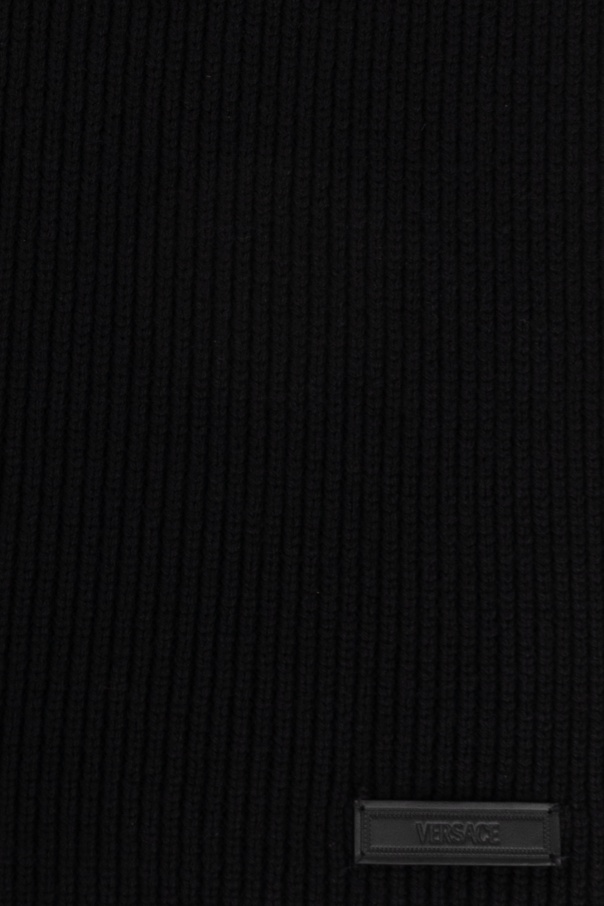 Versace Logo-patch Wool Scarf In Black