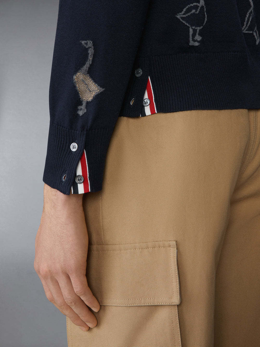 Thom Browne Goose Pattern Long Sleeve Crew Neck Sweater In Blue