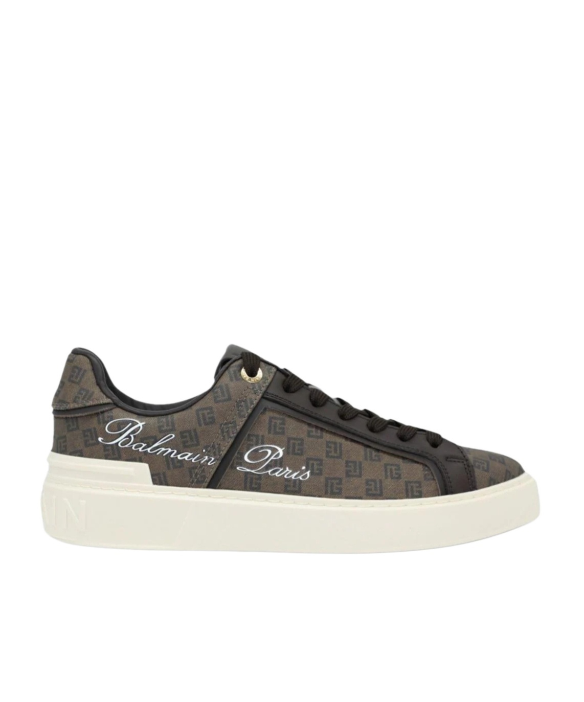 Balmain Logo Monogram Lace-up Sneakers In White
