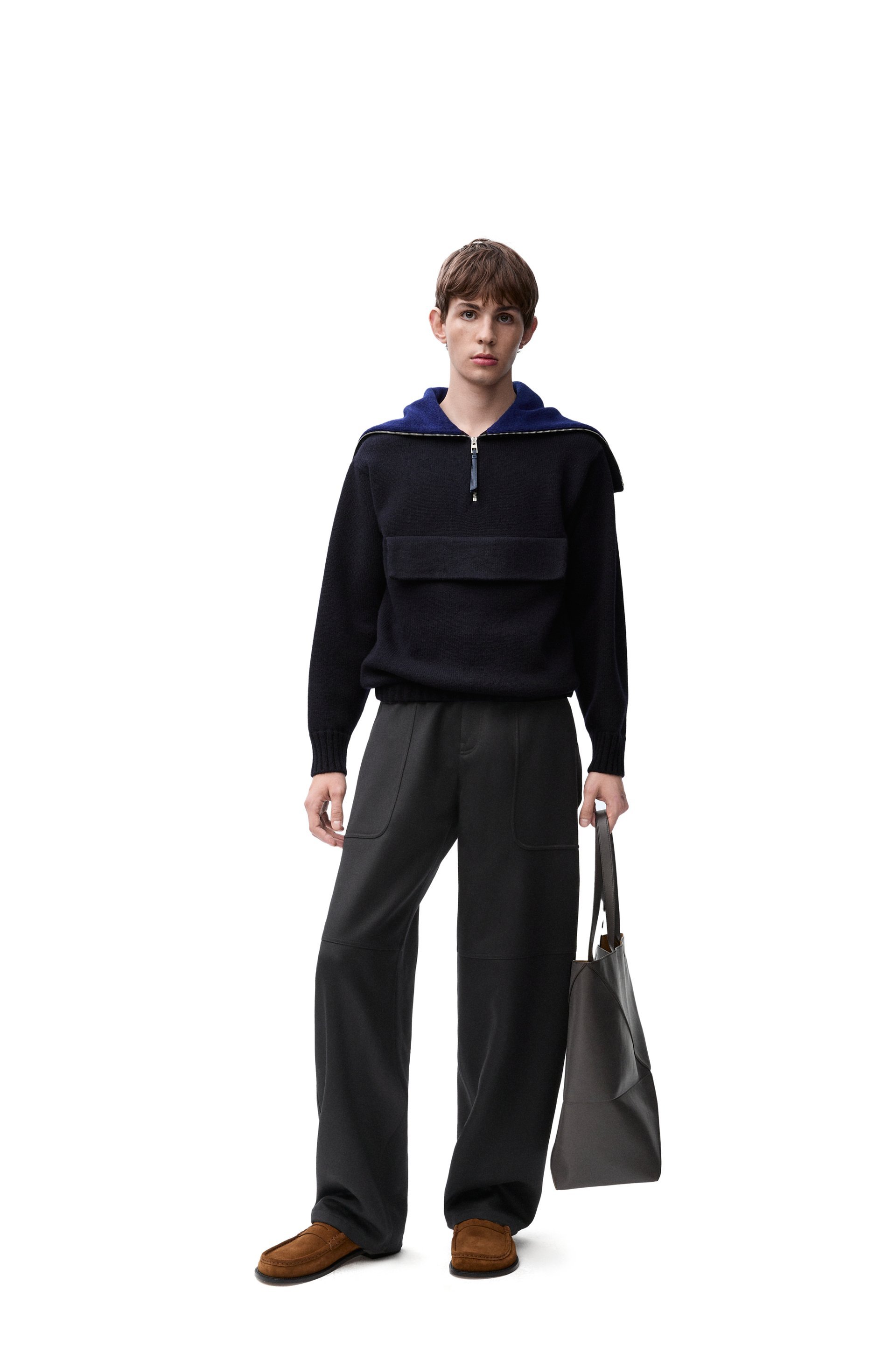 Loewe High-waisted Pleated Wide Trousers In Black