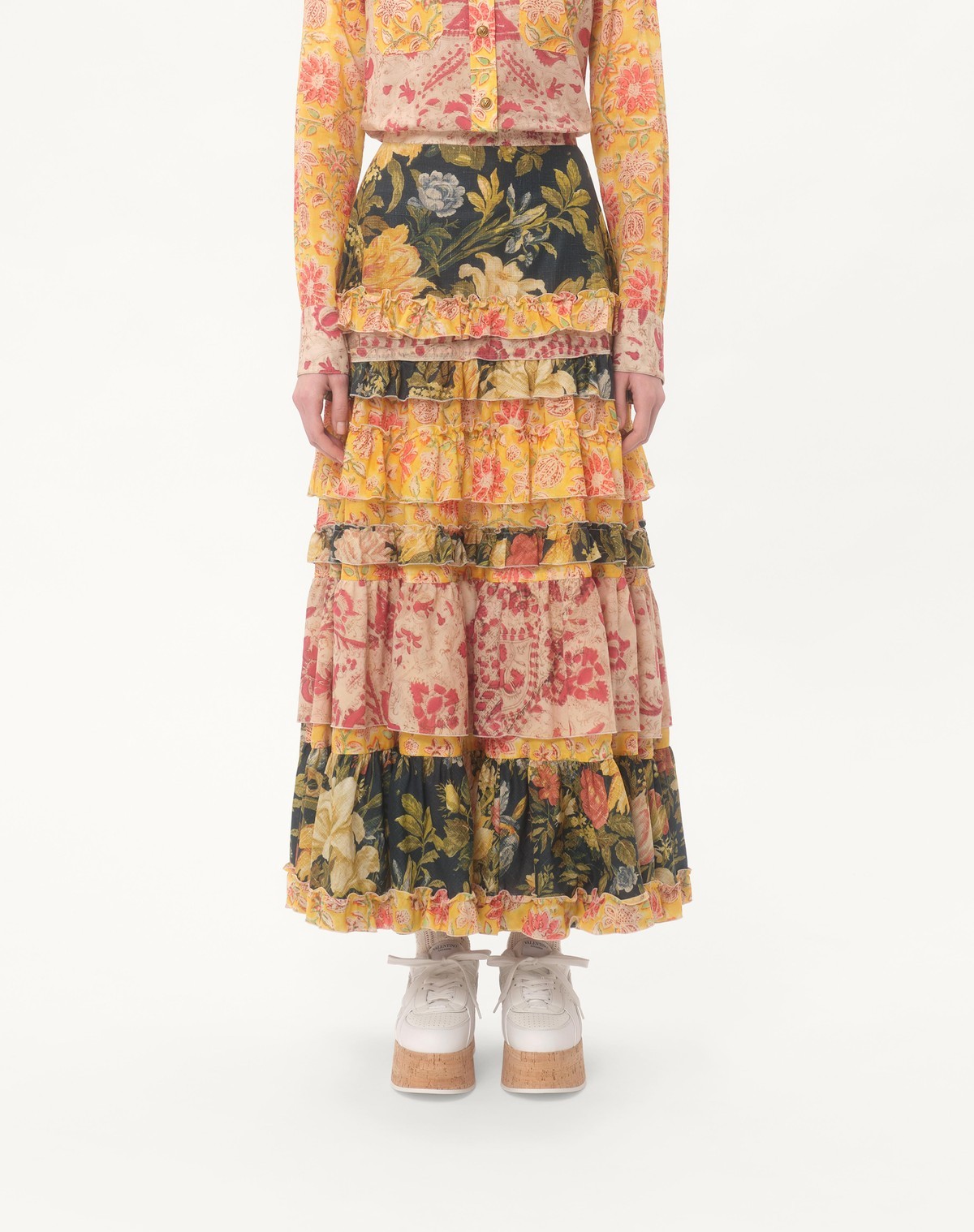 Valentino Multicolor Apres Lhiver Tiered Skirt In Multi