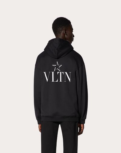 Valentino Vltnstar Zipped Hooded Jacket In Black
