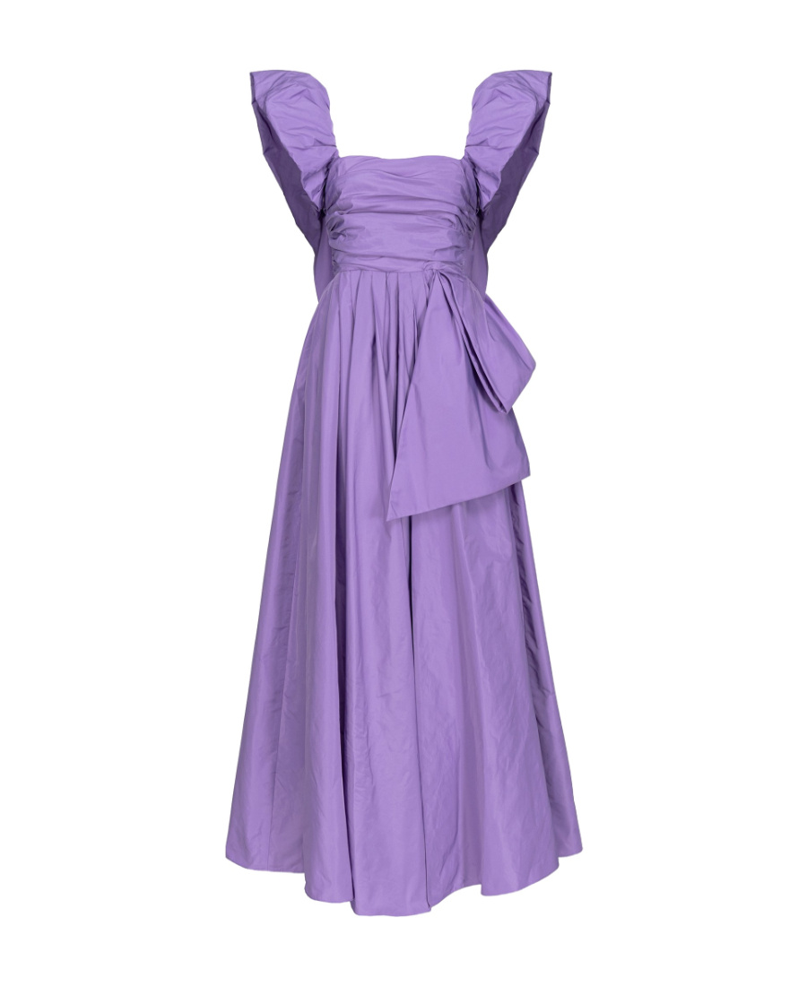 Pinko Flutter-sleeves Taffeta Maxi Dress In Purple