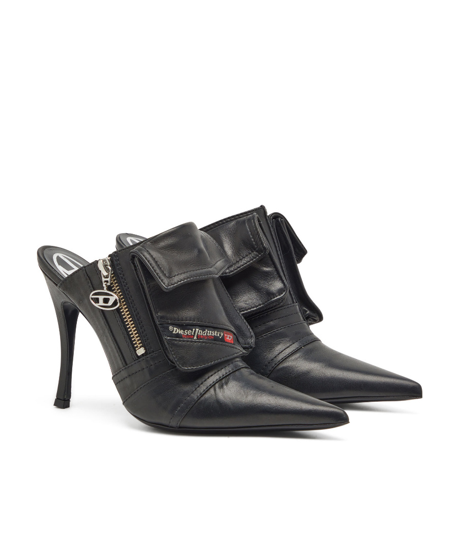 Diesel D-venus Pocket 100mm Leather Mules In Brown