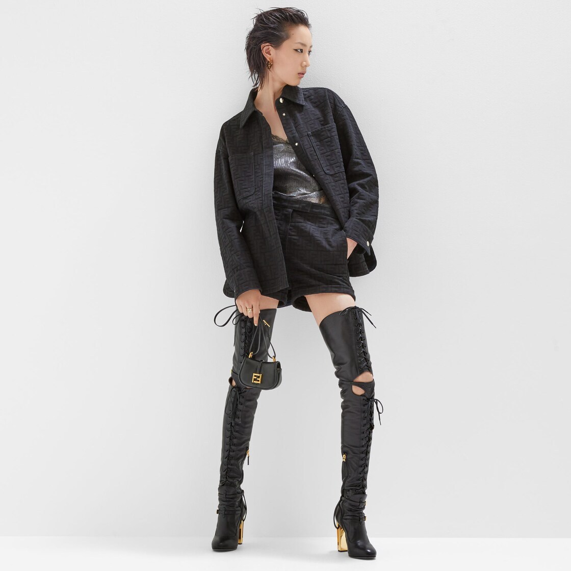 Fendi Ff-pattern Belted Jacket In Blue