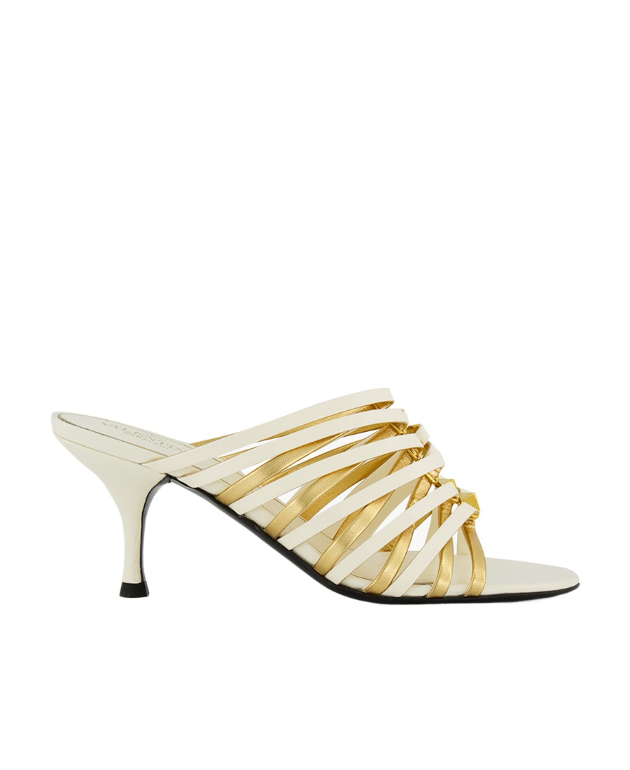 Valentino Rockstud Strappy Leather Mule In White