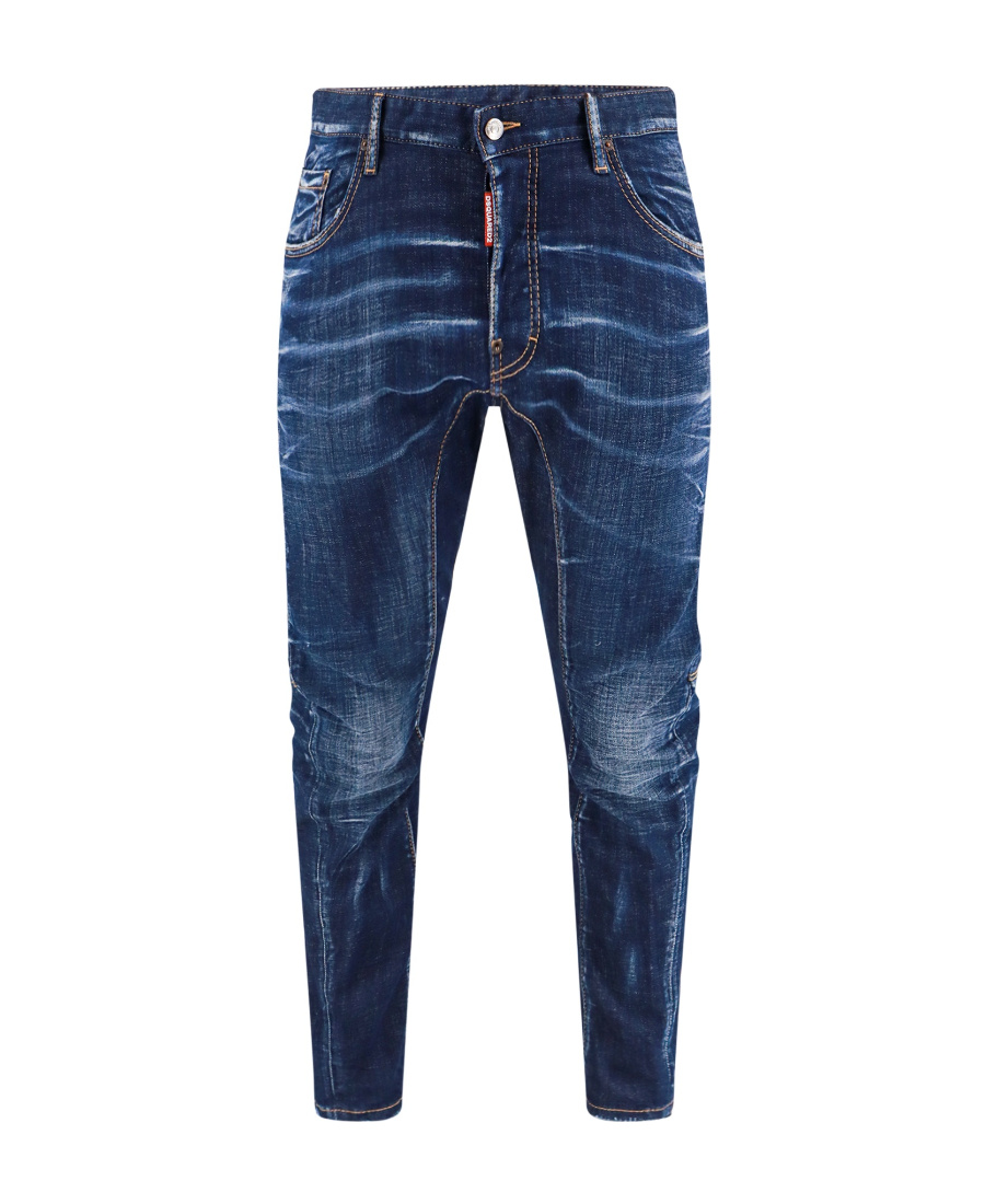 Dsquared2 Stretch Cotton Jeans With Logo Patch In Blue