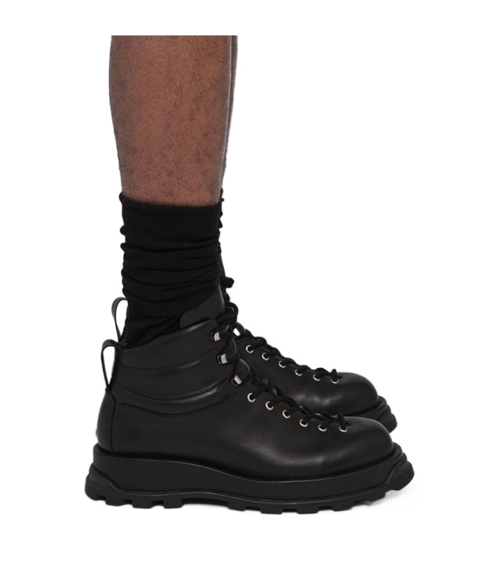 Jil Sander Lace-up Leather Ankle Boots In Black