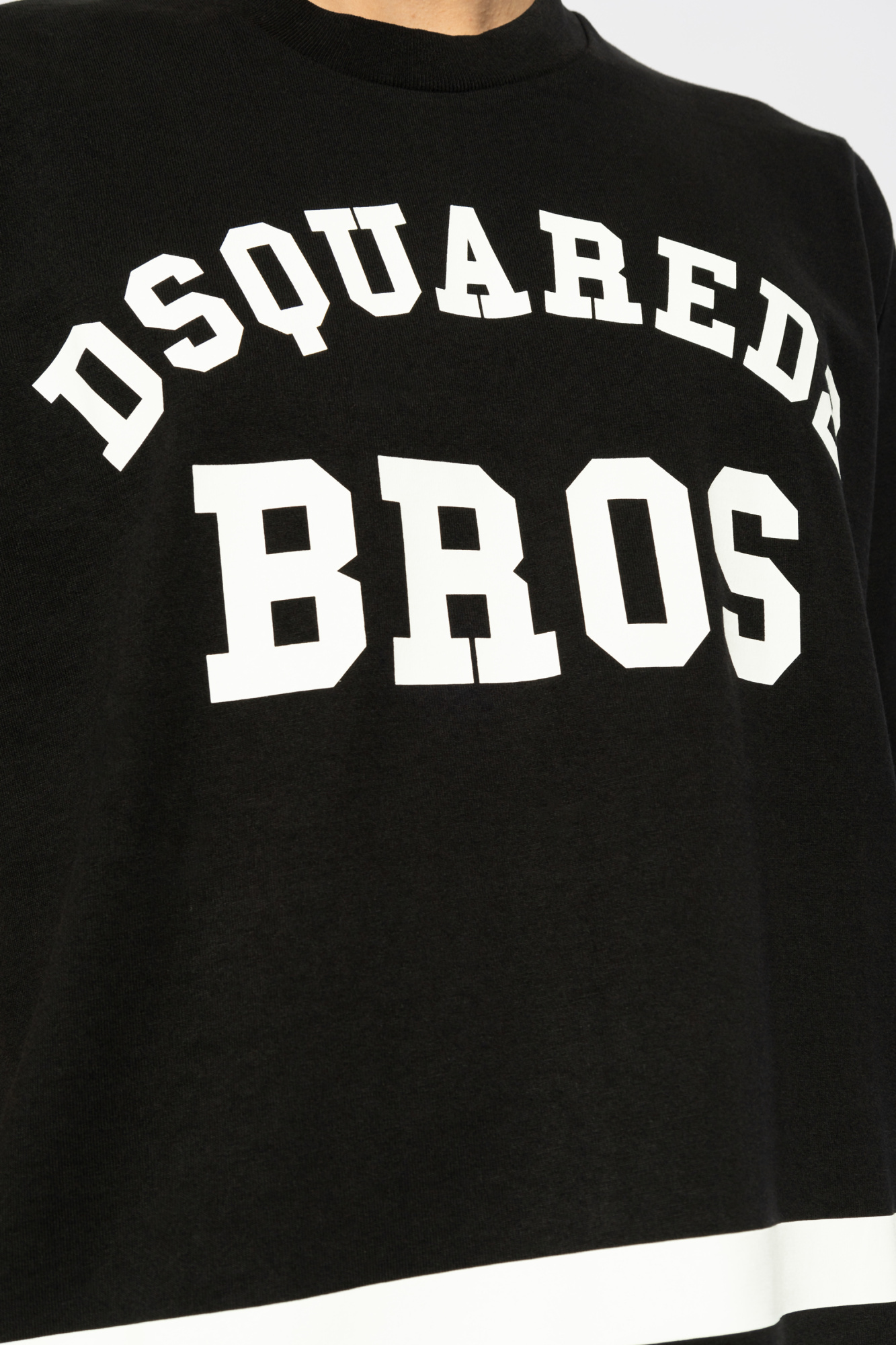 Dsquared2 Logo Printed Striped Crewneck T-shirt In Black