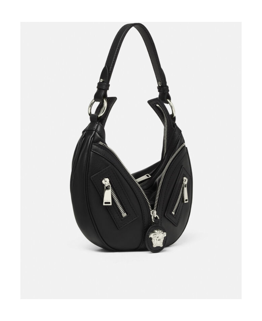 Versace Mini Hobo Leather Shoulder Bag In Black