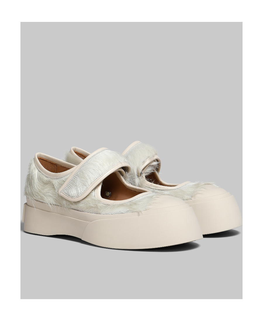 Shop Marni Mary Jane Long-hair Sneakers In White