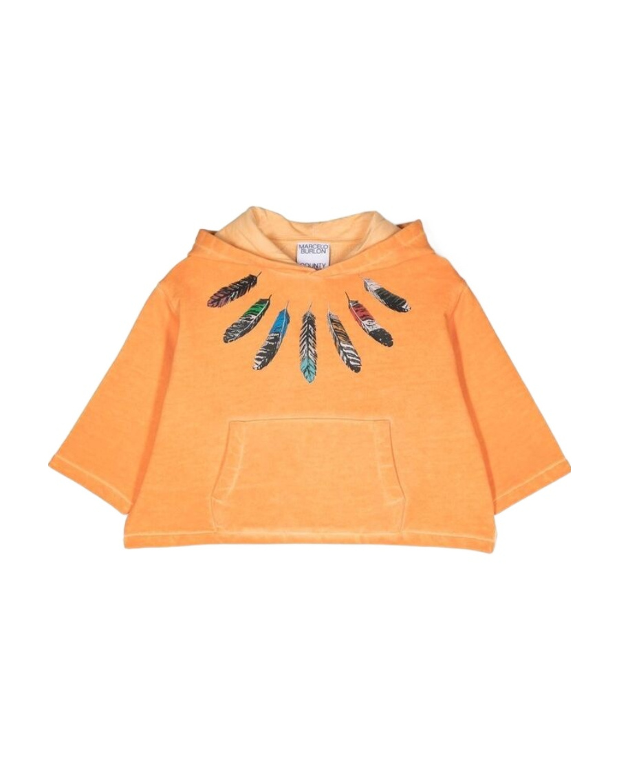 Marcelo Burlon County Of Milan Feather Print Hoodie In Orange