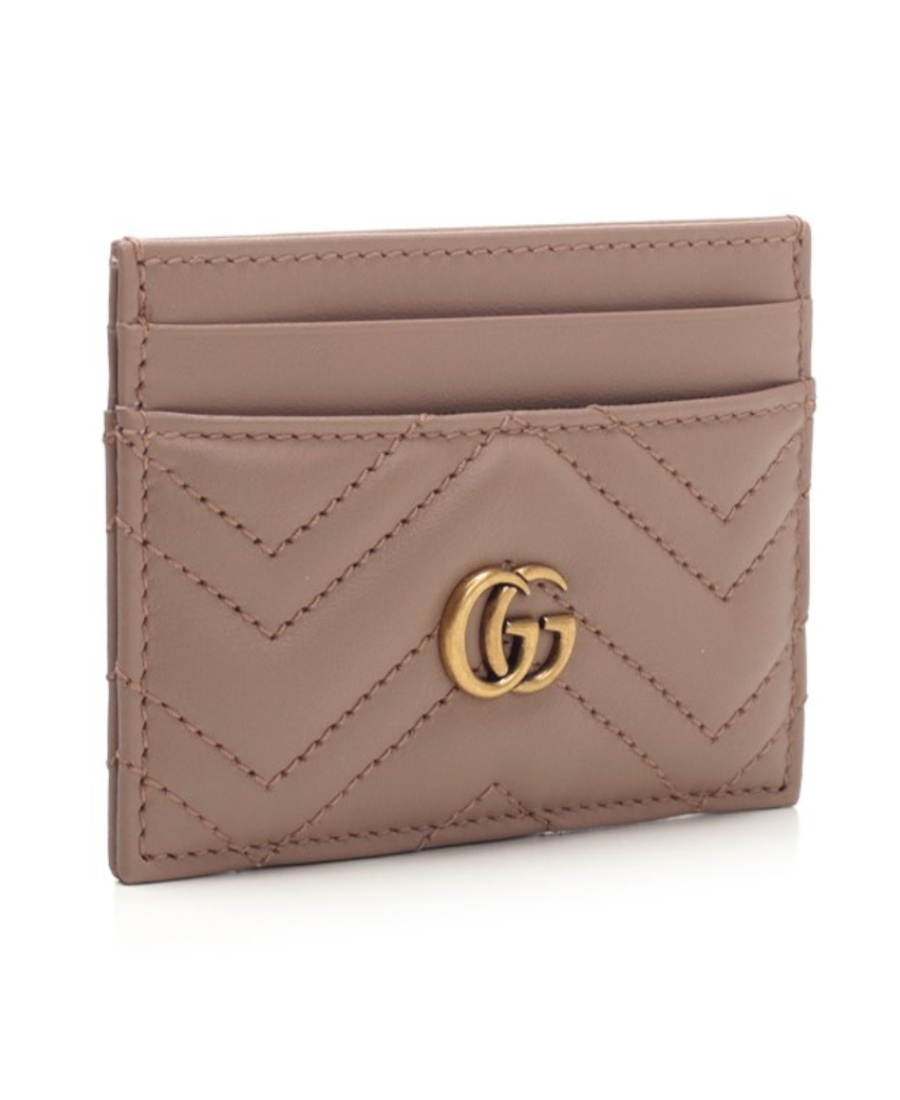 Gucci Women Gg Marmont Leather Card Case In Nude