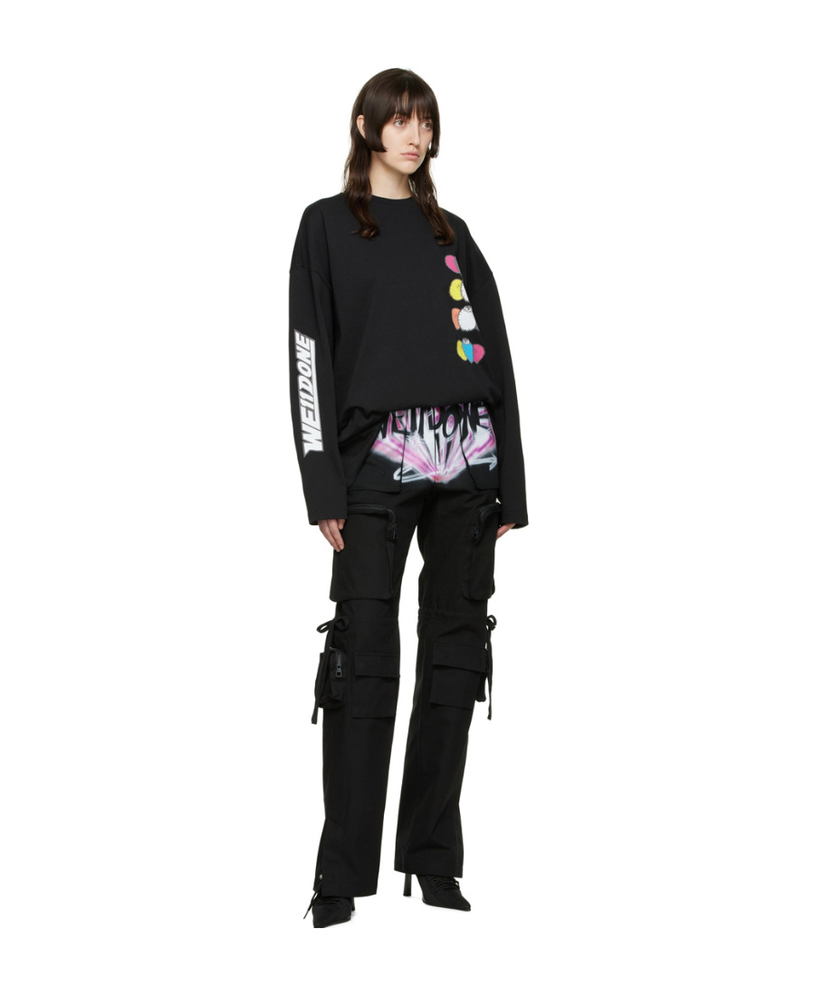 We11 Done Long-sleeved T-shirt With Printed Pattern In Black